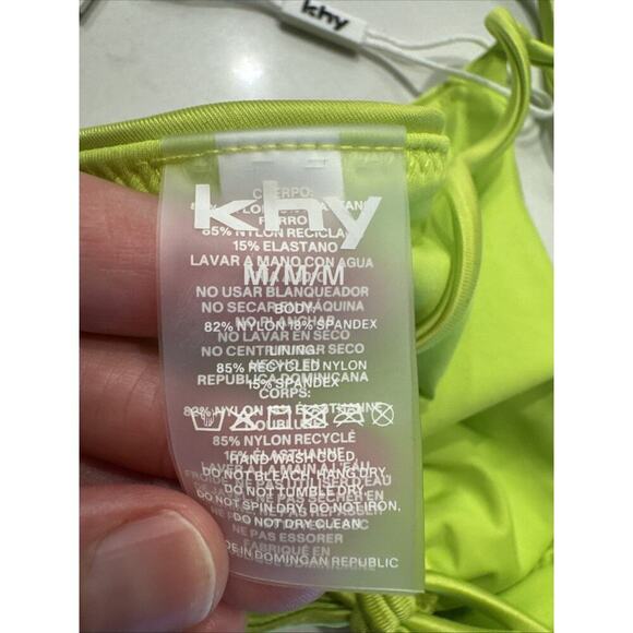 Khy Lime Green Double Strap Ruched Bikini Top Women’s Size Medium Triangle - Picture 4 of 10